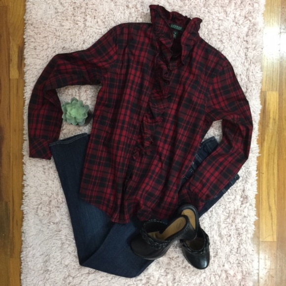 Lauren Ralph Lauren Tops - Lauren Ralph Lauren Plaid Ruffle Button Down Shirt